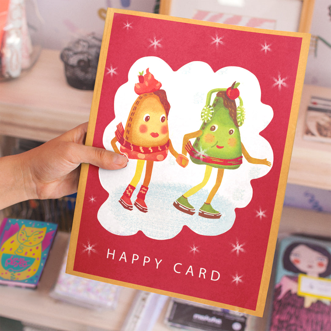 Ice creams, Happy card, Christmas cards, cute colourful greeting cards and art prints. Ice creams on ice skating ring. Two yummy cupcakes. Love you greeting cars, adorable Valentine day card. Virtual hug, cuddle for loved ones. Cupcakes. Cute adorable, kawaii prints. Christmas gift, present. Joyful Happy fun illustration, bright print. Cute gift, wall decor. Doodle Bunny