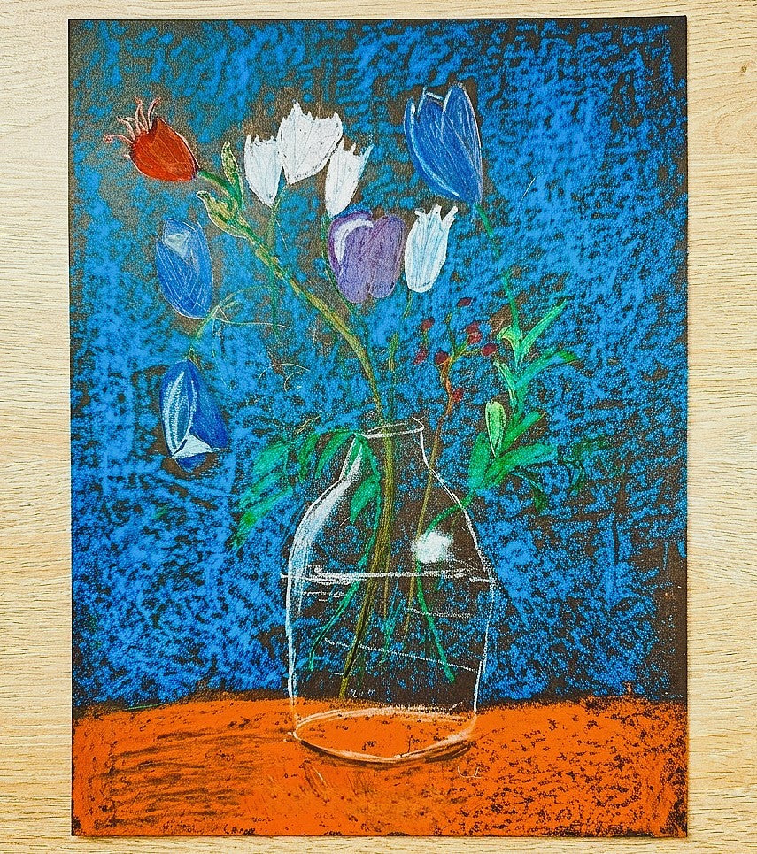 VASE WITH FLOWERS PASTELS DRAWING BY DOODLE BUNNY CREATIVE STUDIO, UK